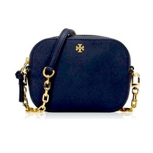 NWT • Tory Burch "Emerson Round" Crossbody • Navy Blue • Gold Chains